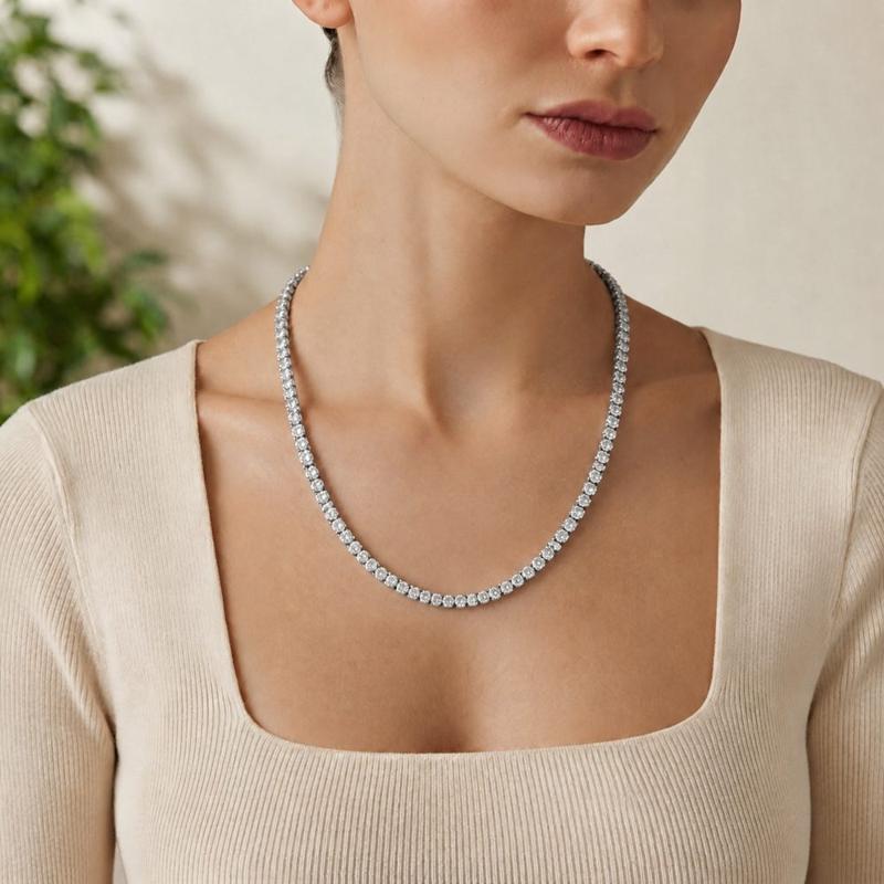 20 CTS Straight Line Tennis Necklace in White gold, view 4